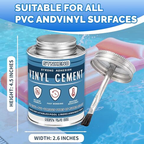 أسمنت ملامس الفينيل، غراء إصلاح الفينيل مع فرشاة، أسمنت PVC عالي القوة مقاوم للماء، غراء لاصق PVC للأقمشة، المنازل المرتدة، المطاطية، بطانات حمام السباحة، المظلات، الخيام (4.4 أونصة) in Kuwait