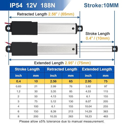12V Mini Linear Actuator - 0.4 Inch Stroke, 42lbs/188N, 0.2"/s Speed, IP54 Electric Micro Linear Actuator with Mounting Brackets, Lightweight 0.082lbs, for Cabinets, Robotics, Home Automation in Kuwait