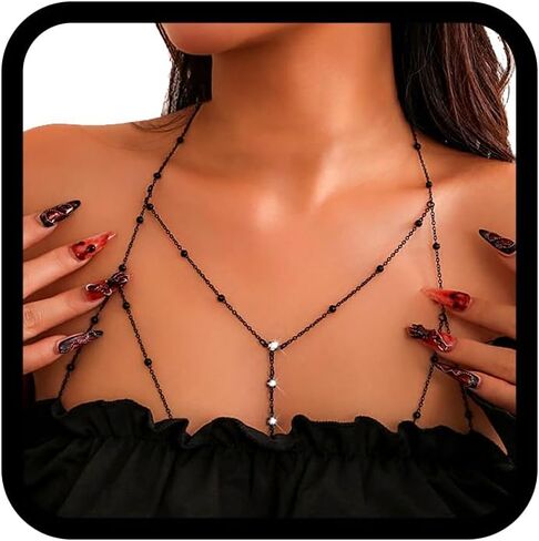 Tgirls Beads Body Chain Sexy Body Jewelry for Women Crystal Body Chains Layered Bra Bikini Body Waist Chain in Kuwait