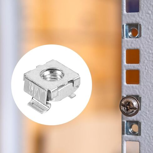 صامولة قفص Uxcell M6 x 1 مم، 5 قطع صواميل قفص سهلة التركيب، صامولة مترية مطلية بالزنك من الفولاذ الكربوني لخزانة رف الخادم، فضي in Saudi Arabia
