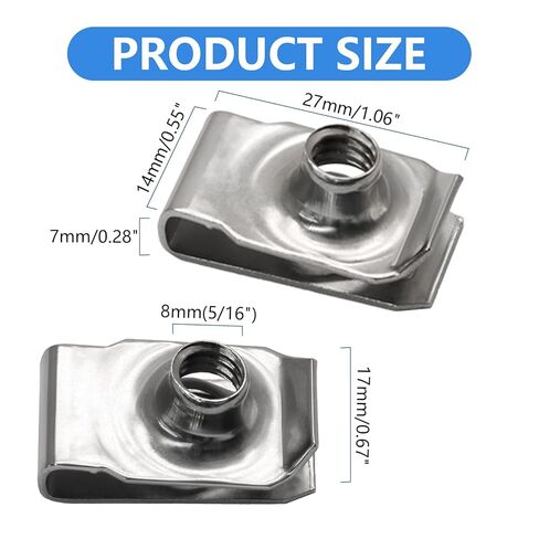 25 Pcs Extruded U Type Nuts - 5/16"-18 304 Stainless Steel Fasteners for Automotive Body Panels, Engine Covers, Mudguards, and Motorcycle License Plates - Durable and Easy to Install in Saudi Arabia