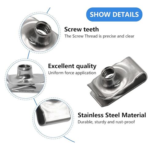 25 Pcs Extruded U Type Nuts - 5/16"-18 304 Stainless Steel Fasteners for Automotive Body Panels, Engine Covers, Mudguards, and Motorcycle License Plates - Durable and Easy to Install in Saudi Arabia