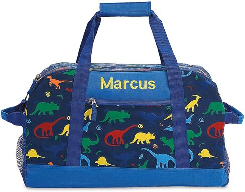 Dinosaur Personalized Medium Duffel Bag for Kids - Blue with Rainbow Dinosaur Print, 11 x 12 x 23 inches in Kuwait