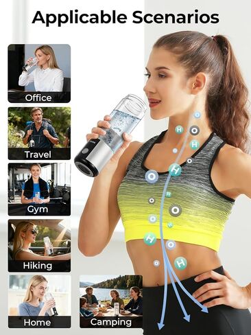 Hydrogen Water Bottle, Up to 6000ppb | Hang & Go Portable Hydrogen Water Bottle Generator with SPE/PEM Technology, Leak-Proof Design for Home, Office, Travel, Hiking, Sports & Outdoor Activities in Saudi Arabia