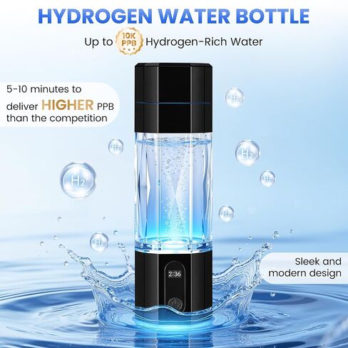Hydrogen Water Bottle 10,000+PPB - PPB Molecular Hydrogen Infusion - SPE/PEM Technology (Black) in Saudi Arabia