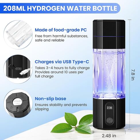 Hydrogen Water Bottle 10,000+PPB - PPB Molecular Hydrogen Infusion - SPE/PEM Technology (Black) in Saudi Arabia