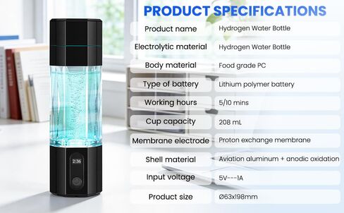 Hydrogen Water Bottle 10,000+PPB - PPB Molecular Hydrogen Infusion - SPE/PEM Technology (Black) in Saudi Arabia