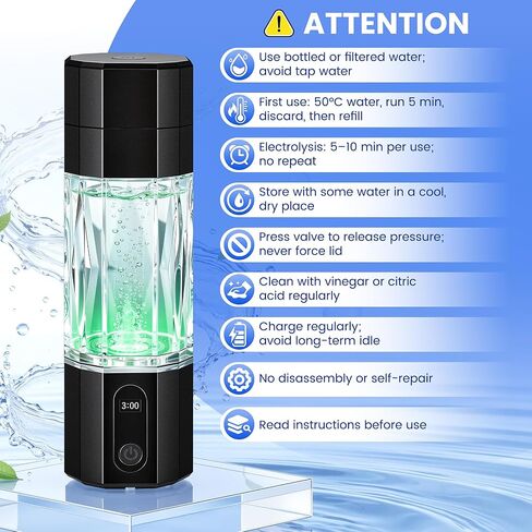 Hydrogen Water Bottle 10,000+PPB - PPB Molecular Hydrogen Infusion - SPE/PEM Technology (Black) in Saudi Arabia
