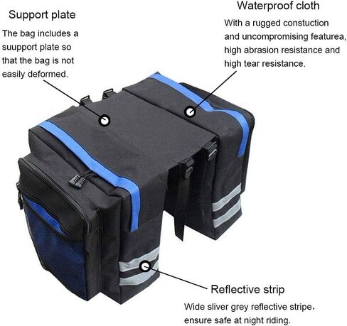 حقيبة سرج الدراجة من جست إي جوي، سلال مقاومة للماء للدراجات، سلة الدراجة الجبلية ذات المقعد الخلفي رف أمتعة مزدوج مع مقبض خطافي قابل للتعديل وزخرفة عاكسة وجيوب كبيرة in Kuwait