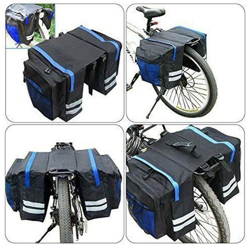 حقيبة سرج الدراجة من جست إي جوي، سلال مقاومة للماء للدراجات، سلة الدراجة الجبلية ذات المقعد الخلفي رف أمتعة مزدوج مع مقبض خطافي قابل للتعديل وزخرفة عاكسة وجيوب كبيرة in Kuwait