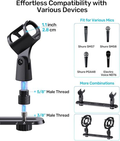 Stereo Array Spacing Mic Bar Mount, Aluminum Dual Microphone Holder with Ruled Markings & Adjustable Positioning, Fits 5/8", 3/8" & 1/4" Stands, Ideal for XY/ORTF Recording, Studio, Podcasting in Kuwait