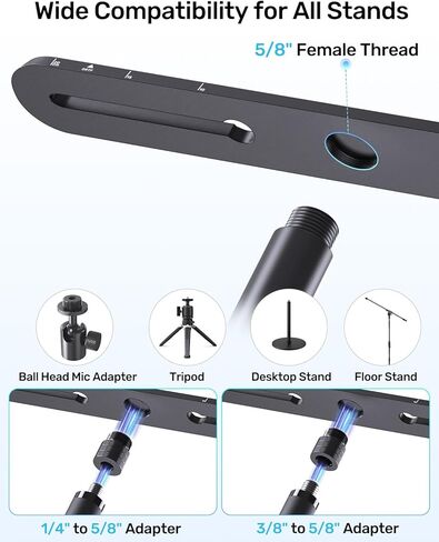 Stereo Array Spacing Mic Bar Mount, Aluminum Dual Microphone Holder with Ruled Markings & Adjustable Positioning, Fits 5/8", 3/8" & 1/4" Stands, Ideal for XY/ORTF Recording, Studio, Podcasting in Kuwait