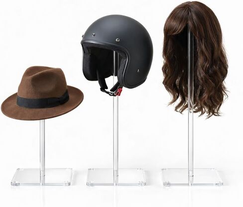 Acrylic Hat Stand and Wig Display Rack, 17", Clear, Adjustable Height, Square Barbell Base, for Jewelry Watch Helmets (12 Inch) in Saudi Arabia