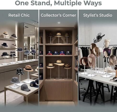 Acrylic Hat Stand and Wig Display Rack, 17", Clear, Adjustable Height, Square Barbell Base, for Jewelry Watch Helmets (12 Inch) in Saudi Arabia