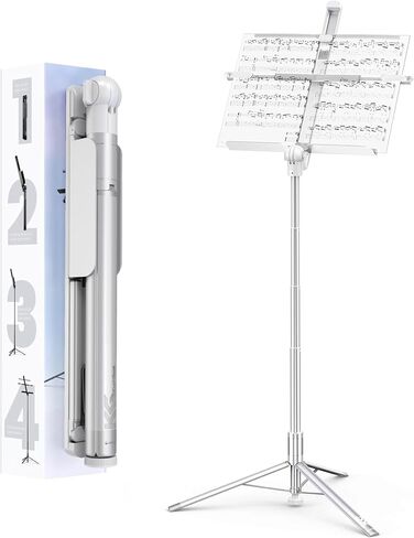 KraftGeek 66" Capsule Music Stand for Sheet Music, Portable and Folding Music Stand for Musicians and Instrument Players, Adjustable Music Tray with Page Holder Clips, No Assembly Required, Black in Kuwait