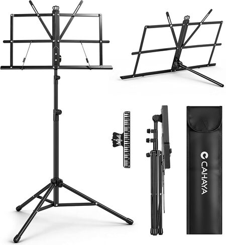 CAHAYA Portable Sheet Music Stand - Dual-Use Desktop/Floor Music Stand Height Adjustable Book Holder Folding with Carrying Bag and Clip for Students Musicians Outdoor Performances in Kuwait