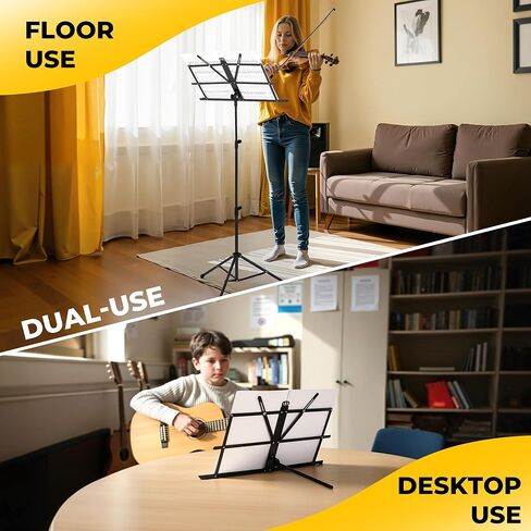 CAHAYA Portable Sheet Music Stand - Dual-Use Desktop/Floor Music Stand Height Adjustable Book Holder Folding with Carrying Bag and Clip for Students Musicians Outdoor Performances in Kuwait