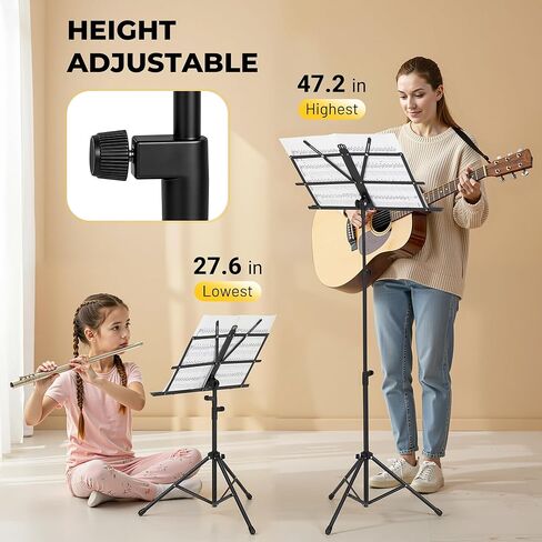 CAHAYA Portable Sheet Music Stand - Dual-Use Desktop/Floor Music Stand Height Adjustable Book Holder Folding with Carrying Bag and Clip for Students Musicians Outdoor Performances in Kuwait