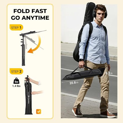 CAHAYA Portable Sheet Music Stand - Dual-Use Desktop/Floor Music Stand Height Adjustable Book Holder Folding with Carrying Bag and Clip for Students Musicians Outdoor Performances in Kuwait