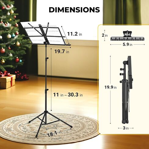 CAHAYA Portable Sheet Music Stand - Dual-Use Desktop/Floor Music Stand Height Adjustable Book Holder Folding with Carrying Bag and Clip for Students Musicians Outdoor Performances in Kuwait