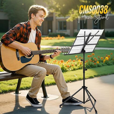 CAHAYA Portable Sheet Music Stand - Dual-Use Desktop/Floor Music Stand Height Adjustable Book Holder Folding with Carrying Bag and Clip for Students Musicians Outdoor Performances in Kuwait