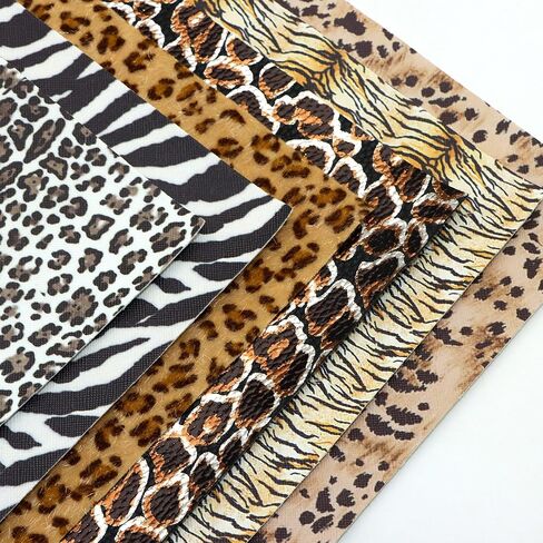 David accessories Metallic Leopard Zebra Pattern Printed Faux Leather Fabric Sheets 6 Pcs 7.7" x 12.9" (20 cm x 33 cm) Include 2 Kinds of Leather Fabric for DIY Bows Earrings (Leopard Printed Set) in Saudi Arabia