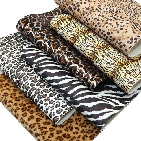 David accessories Metallic Leopard Zebra Pattern Printed Faux Leather Fabric Sheets 6 Pcs 7.7" x 12.9" (20 cm x 33 cm) Include 2 Kinds of Leather Fabric for DIY Bows Earrings (Leopard Printed Set) in Saudi Arabia