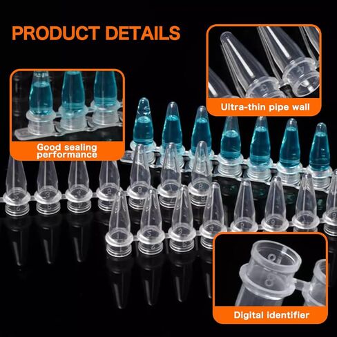 أنابيب PCR - جدار رقيق 0.2 مل من PCR، شريط مكون من 8 أنابيب مع أغطية مسطحة، عبوة مكونة من 200 قطعة (تشمل الأغطية المسطحة) in Kuwait