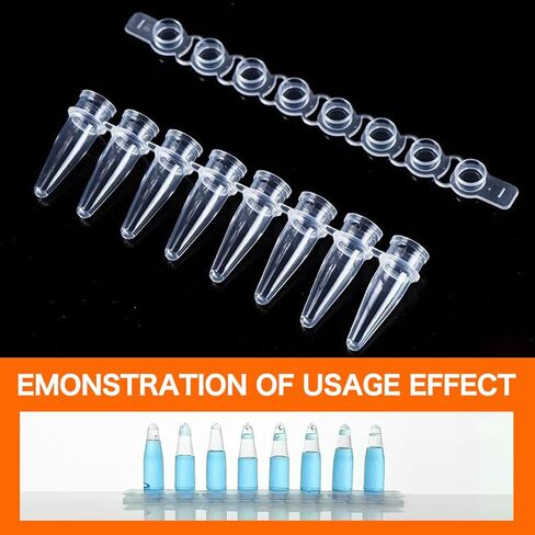 أنابيب PCR - جدار رقيق 0.2 مل من PCR، شريط مكون من 8 أنابيب مع أغطية مسطحة، عبوة مكونة من 200 قطعة (تشمل الأغطية المسطحة) in Kuwait
