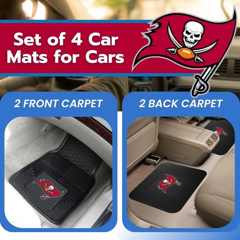 Fanmats Tampa Bay Buccaneers Set of 4 Car Mats for Cars, SUV, Pickups - All Weather Technology Protection, Deep Reservoir Design, Universal Fit - 3D NFL Team Logo - 29"x17" Front - 14" x 17" Rear Mat in Saudi Arabia