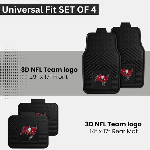 Fanmats Tampa Bay Buccaneers Set of 4 Car Mats for Cars, SUV, Pickups - All Weather Technology Protection, Deep Reservoir Design, Universal Fit - 3D NFL Team Logo - 29"x17" Front - 14" x 17" Rear Mat in Saudi Arabia