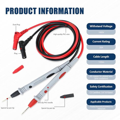 4-Piece Multimeter Test Leads Kit - Flexible 41in Test Wires with Multimeter Alligator Clips, 1000V 20A, Compatible with Fluke/AstroAI/INNOVA Digital Multimeters in Saudi Arabia