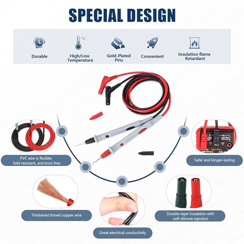 4-Piece Multimeter Test Leads Kit - Flexible 41in Test Wires with Multimeter Alligator Clips, 1000V 20A, Compatible with Fluke/AstroAI/INNOVA Digital Multimeters in Saudi Arabia