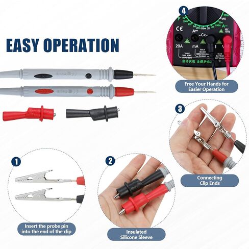 4-Piece Multimeter Test Leads Kit - Flexible 41in Test Wires with Multimeter Alligator Clips, 1000V 20A, Compatible with Fluke/AstroAI/INNOVA Digital Multimeters in Saudi Arabia