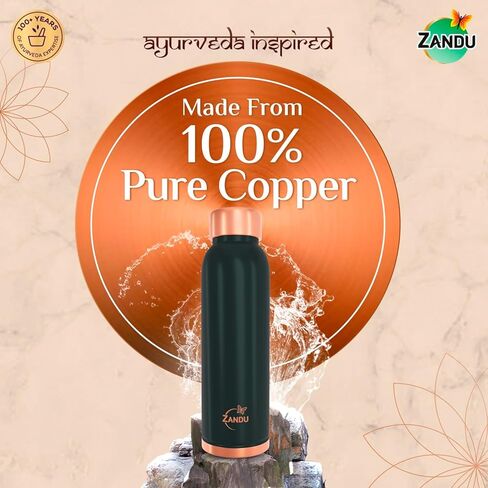 Zandu Copper Bottle (Green): Prepared with 100% Pure Copper | Useful in Promoting Overall Health (Pack of 950 ml) in Kuwait