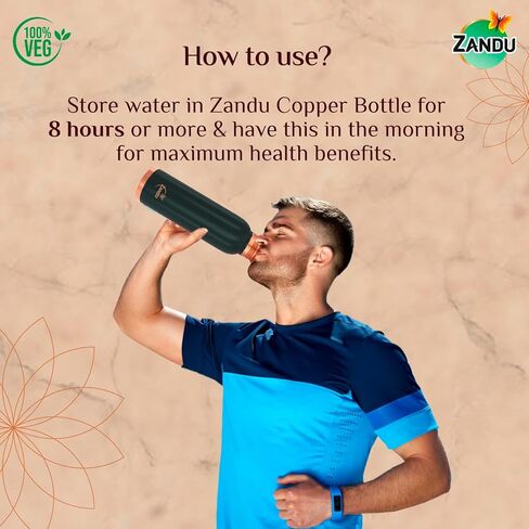 Zandu Copper Bottle (Green): Prepared with 100% Pure Copper | Useful in Promoting Overall Health (Pack of 950 ml) in Kuwait
