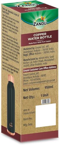 Zandu Copper Bottle (Green): Prepared with 100% Pure Copper | Useful in Promoting Overall Health (Pack of 950 ml) in Kuwait