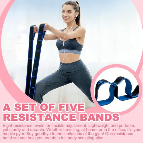 5 Pack Fitness Resistance Bands, Numbered Resistance Bands for Glutes, 8-Section Elastic Training Bands for Yoga, Stretching, Pilates, Fitness in Saudi Arabia