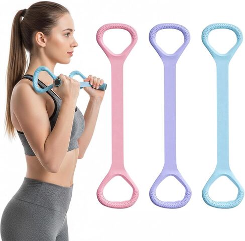 أربطة تمرين الشكل 8 للنساء والرجال، 3 قطع من أربطة المقاومة، حبل سحب للياقة البدنية واليوجا 8 كلمات مرنة للتمرين والذراع والظهر والساق والكتف وحبال مرنة لتدريب البيلاتيس ومعدات التمرين المنزلية in Kuwait