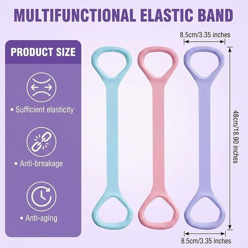 أربطة تمرين الشكل 8 للنساء والرجال، 3 قطع من أربطة المقاومة، حبل سحب للياقة البدنية واليوجا 8 كلمات مرنة للتمرين والذراع والظهر والساق والكتف وحبال مرنة لتدريب البيلاتيس ومعدات التمرين المنزلية in Kuwait