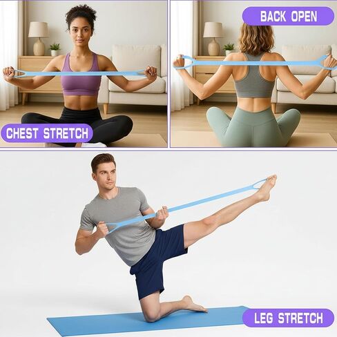 أربطة تمرين الشكل 8 للنساء والرجال، 3 قطع من أربطة المقاومة، حبل سحب للياقة البدنية واليوجا 8 كلمات مرنة للتمرين والذراع والظهر والساق والكتف وحبال مرنة لتدريب البيلاتيس ومعدات التمرين المنزلية in Kuwait