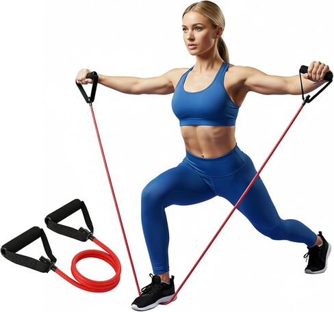 Workout Bands with Handles for Men & Women, Red Resistance Tube for Arm Exercises, Pilates & Toning - Durable Elastic Cord for Home Gym Equipmen in Saudi Arabia