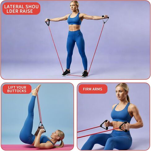 Workout Bands with Handles for Men & Women, Red Resistance Tube for Arm Exercises, Pilates & Toning - Durable Elastic Cord for Home Gym Equipmen in Saudi Arabia