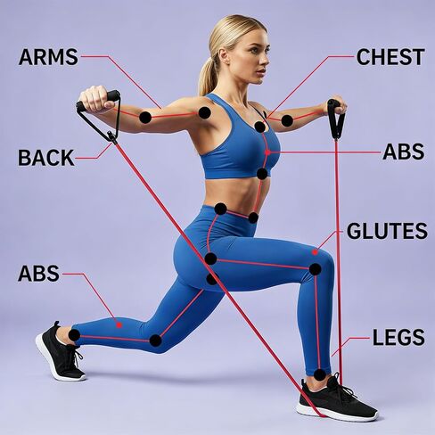 Workout Bands with Handles for Men & Women, Red Resistance Tube for Arm Exercises, Pilates & Toning - Durable Elastic Cord for Home Gym Equipmen in Saudi Arabia