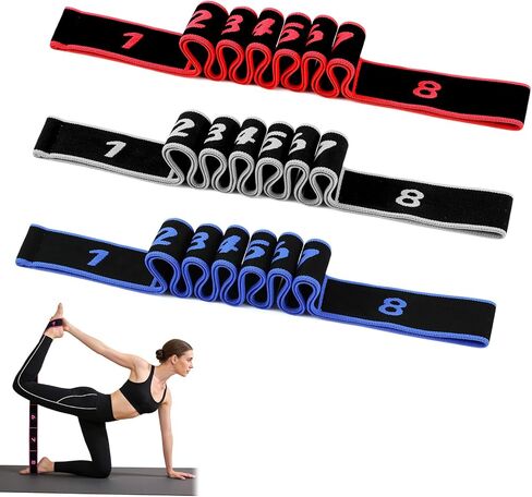 Fitness Resistance Bands with Handles, Adjustable Stretching & Yoga Band for Full Body, 8-Section Elastic Training Band with Clear Marking for Yoga, Stretching, Pilates in Saudi Arabia