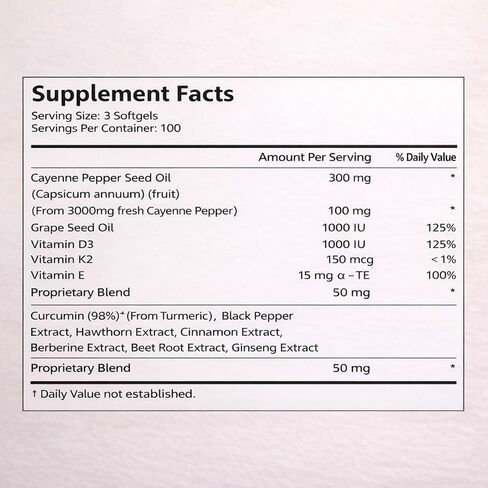 Cayenne Pepper Softgels, Organic Cayenne Pepper Capsules with Vitamins D3 K2, Grape Seed, Beet Root, Capsaicin Supplements Supports Heart and Blood Vessel Health, Non-GMO, 300 Softgels in Saudi Arabia