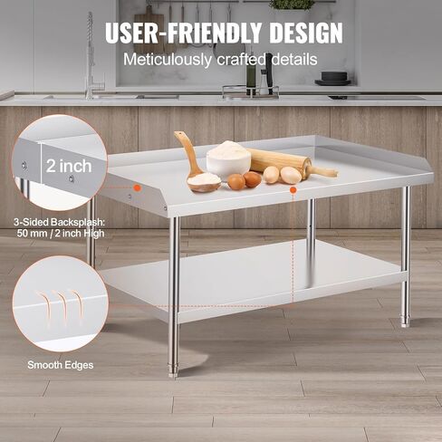 طاولة عمل من الفولاذ المقاوم للصدأ مقاس 30 × 48 × 26 بوصة من Happybuy، ارتفاع قابل للتعديل، طاولة إعداد الطعام التجارية مع سبلاش خلفية ثلاثية الجوانب للمطبخ، المطعم، الفندق in Saudi Arabia