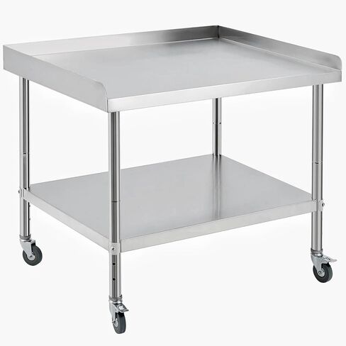 Stainless Steel Work Table with Wheels, 24x24x30 Inch Commercial Prep Table with Adjustable Undershelf, Heavy Duty Kitchen Cart Workbench for Restaurant, Food Truck, BBQ, and Outdoor Cooking in Kuwait