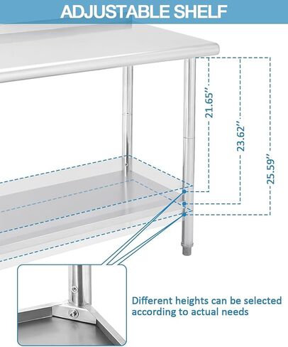 Premium Stainless Steel Table 60" x 24" with Backsplash, NSF Certified, Adjustable Undershelf & 5 Hooks - Heavy Duty Workbench for Home, Kitchen, Restaurant & Outdoor Use in Kuwait