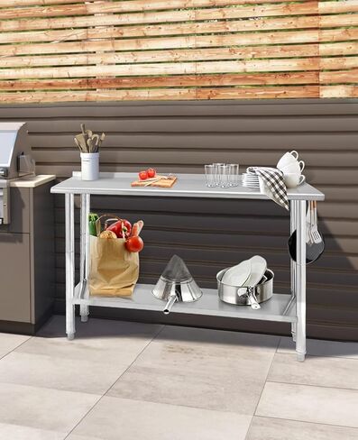 Premium Stainless Steel Table 60" x 24" with Backsplash, NSF Certified, Adjustable Undershelf & 5 Hooks - Heavy Duty Workbench for Home, Kitchen, Restaurant & Outdoor Use in Kuwait